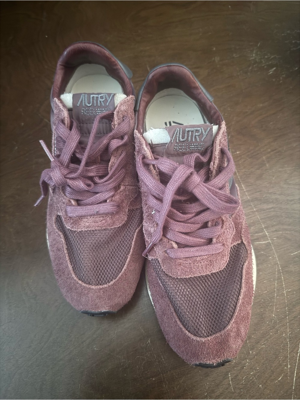 Autry Women's Burgundy Suede & Mesh Lace-Up Sneakers